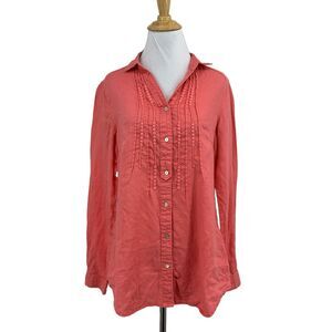 Malvin Shirt Womens S Small Pink Peach Hamburg Germany Linen Button Up Pintuck